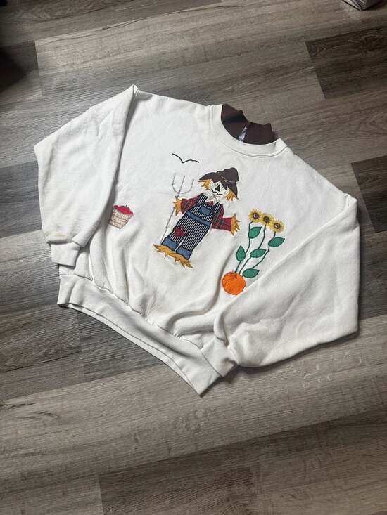 Jerzees Tops - Vintage Jerzees Scarecrow Fall Pumpkin Applique Crewneck Sweatshirt Large Made i